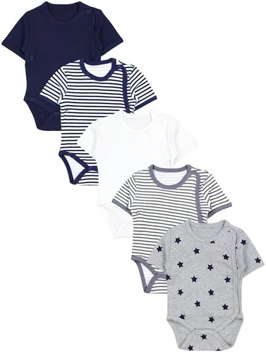 TupTam Kurzarmwickelbody 5er Set für Baby Jungen - Baby-Wäsche aus 100% Baumwolle, weich und atmungsaktiv. Ideal für den täglichen Gebrauch mit niedlichem Streifen- und Sternedesign.