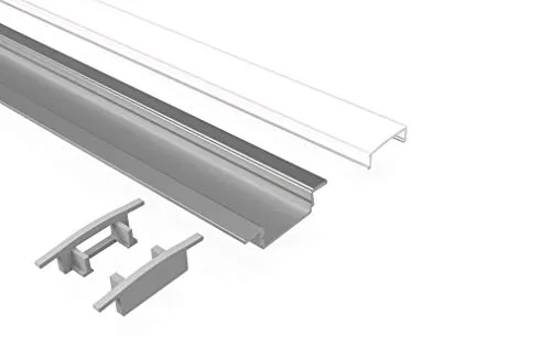 Tivendis Led Alu Profil 2 m EF2 Komplett Set für Strip/Streifen bis 12 mm breit | Abdeckung satiniert milchig, Endkappen | Einbau Fußleisten Flachprofil eloxiert