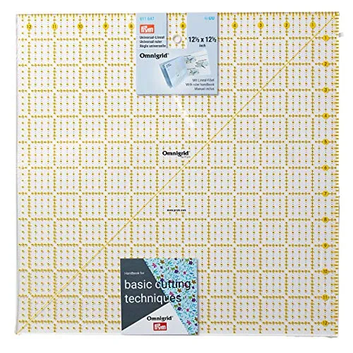 Prym 611647 Universal Omnigrid Lineal 12,5 x 12,5 inch - Lineal aus widerstandsfähigem Kunststoff mit transparentem Design und gelb/schwarzem Rasterdruck, ideal für präzises Schneiden mit Rollschneidern und Ziehmessern.