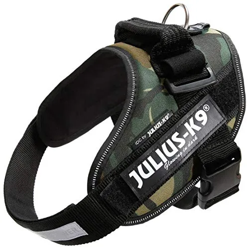 Julius-K9 IDC-Harness Größe 0 Camouflage - Hochwertiges Hundegeschirr für Hunde von 14-25 kg, mit reflektierenden Streifen für bessere Sichtbarkeit und individuelle Anpassung für optimalen Sitz.