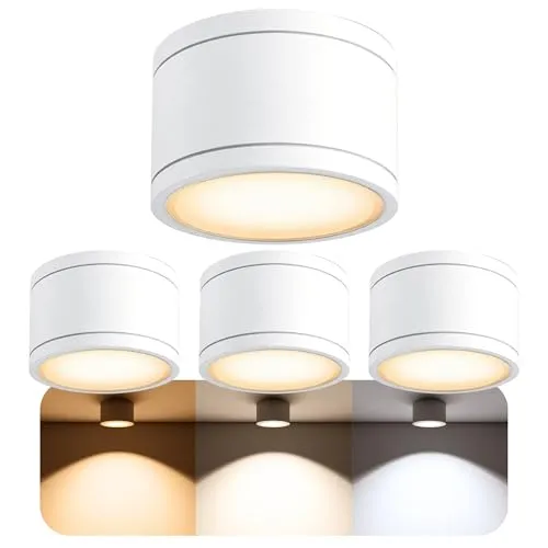 SSC-LUXon CELI-WX 4er Set dimmbare Deckenleuchte für Außen & Bad - Dimmbarer Deckenstrahler mit IP44 für Badezimmer und Außenbereiche. Schlichtes Design in Weiß, ideal bei Platzmangel. Drei Lichtfarben für jede Stimmung und einfache Installation ohne Trafo.