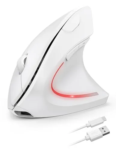 TECKNET Wiederaufladbar Ergonomische Maus Kabellos, 2.4G Optische Vertikale Maus Ergonomisch, 5 Einstellstufen bis 4800DPI, Leise Wireless Vertical Mouse mit 6 Tasten für Laptop, PC, Windows, Mac OS