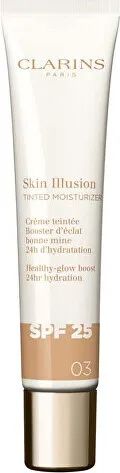 CLARINS Skin Illusion Tinted Moisturizer SPF 25 - Getönte Gesichtscreme 40 ml Nr. 02.5 - Make-up mit natürlicher Deckkraft, minimiert Poren und Falten. Über 80 % biologische Aktivstoffe für ein strahlendes Hautbild und SPF 25 für zusätzlichen Schutz.