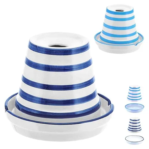 Sturmaschenbecher 2er Set │Ø12cmweiß dunkelblau hellblau Dolomit │Aufsatz abnehmbar │Blumentopf Windaschenbecher (2 x Aschenbecher Topf blau/weiß)