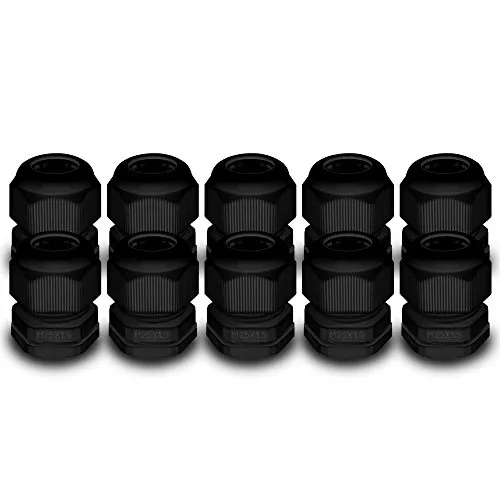 ARLI Kabelverschraubungen M25 x 1,5 mm metrisch IP68 10x M 25 Kabel Verschraubung 14-16 mm schwarz Gegenmutter wasserdicht Kunststoff (10 Stück)