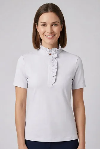 RICHROYAL T-Shirt mit Rüschenkragen in Weiß - XS (34) - Stylisches T-Shirt mit Rüschenkragen aus 100% Baumwolle. Bequem und pflegeleicht für den Alltag, ideal für einen lässigen Look.