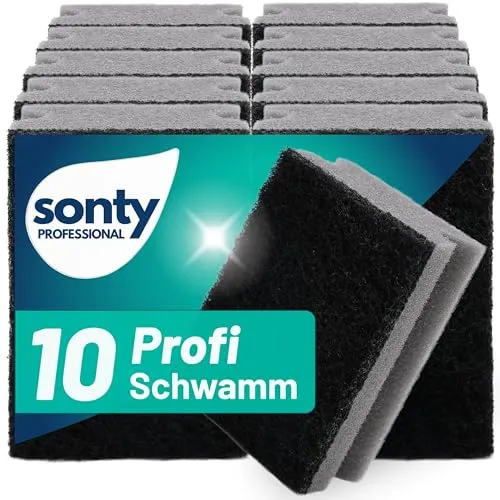 SONTY Spülschwamm Grau/Schwarz aus Österreich - 10 x Profi Schwamm | Küchenschwamm mit Schleifmittel - Topfreiniger Putzschwamm Küche gegen hartnäckigen Schmutz (9 x 7 x 4 cm - 10 Schwämme)