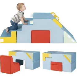 COSTWAY 4-teilige Schaumstoffbausteine mit Treppe & Tunnel – Vielseitiges Kletterspielzeug für Kinder