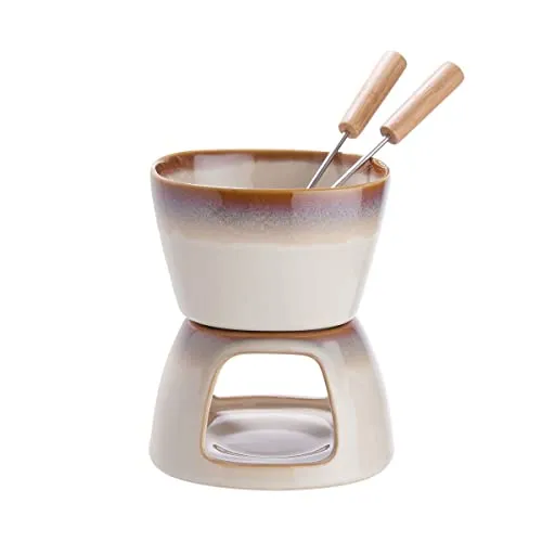 BUTLERS Schokofondue Set Keramik für 2 Personen – Teelichthalter Schokoladenfondue mit 2 Edelstahlgabeln und Geschenkverpackung | Schmelztopf ideal für Obst, Kekse, Weihnachtsplätzchen