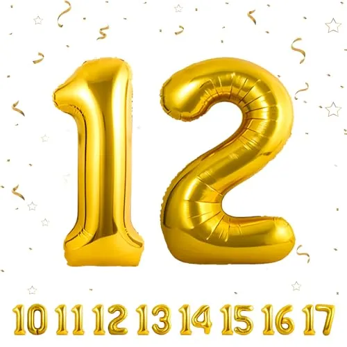 Geburtstag Deko zahlen luftballon 12 jahre | Folienballon Gold