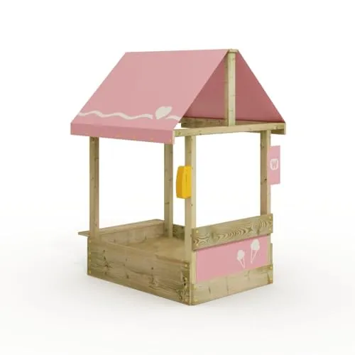 Wickey Sandkasten Dinky mit pastellpinkem Dach - 114 x 84 cm - Sandboxen mit extra dicke 18 mm Brettern für hohe Stabilität, UV-beständigem Dach und integrierter Bank für kreativen Spielspaß im Freien.