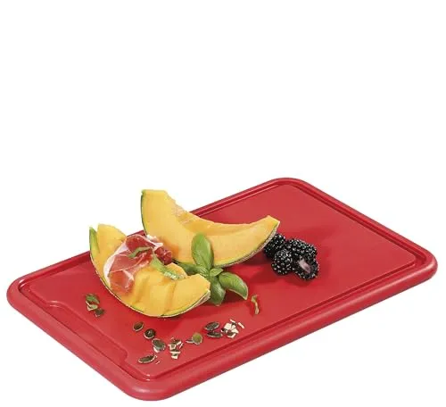 ZASSENHAUS Tranchierbrett PROFI (rot) aus hochwertigem Kunststoff | Spülmaschinenfestes Schneidebrett mit Saftrille | Küchenbrett Made in Germany | 36 × 23 × 1,5 cm