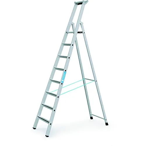 Zarges Stehleiter Saferstep S, 41378, Aluminium mit 8 Stufen - Leiter für bis zu 150 kg, hohe Rutschsicherheit dank Safer Step Technology und rutschsicherer Plattform, ideal für sichere Arbeiten in Höhen bis 4,15 m.