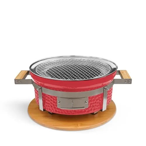 CREATE/BBQ KAMADO HIBACHI/Runder Smoker-Grill, Rot/kompakt, Räuchern, Grillen, Kochen, Lüftungssystem, transportierbar, Ø28cm