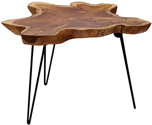 Brillibrum Design Couchtisch Teak Holz Metall - Beistelltisch fürs Wohnzimmer, handgefertigt aus massivem Teakholz mit einzigartiger Maserung und klappbarem Metallgestell – ideal für individuelle Wohnträume!