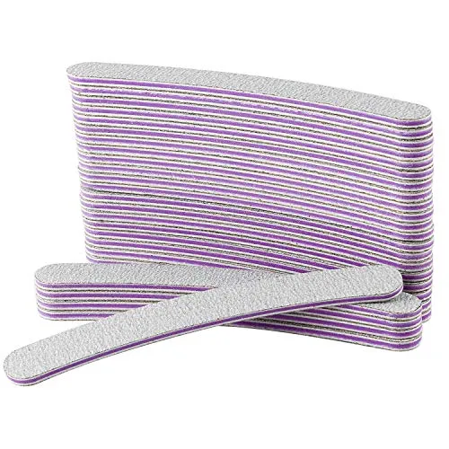 AYITOO 50 Stück Nagelfeilen 100/180 Feilen Nägel Doppelseitige Feilen für gelnägel nagelfeile profi Polnischen Maniküre Nagelkunst -Material Schmirgelpapier Grau/Kern Lila Form Gebogen
