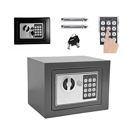 Elektronischer Safe Tresor Klein Minisafe Wandtresor Digital PIN-Code Tresor mit Sicherheitsschlüssel Stahlsafe Möbeltresor Wandsafe, 4.6L(23 x 17 x 17 cm), Schwarz