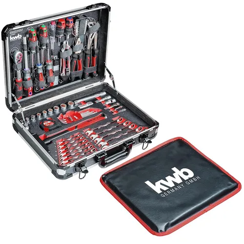 kwb Werkzeugkoffer - 80-teiliges Werkzeug-Set aus robustem Aluminium, abschließbar und gepolstert für optimale Übersicht und Transport