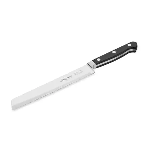 Hoffmann Brotmesser - Handgeschmiedet aus Solingen, 21 cm Wellenschliffklinge - Erleben Sie die Präzision eines handgeschmiedeten Brotmessers aus Solingen. Mit einer 21 cm langen, robusten Klinge und ergonomischem POM-Griff für müheloses Schneiden von Brot und mehr. Perfekt für den täglichen Einsatz in Ihrer Küche.