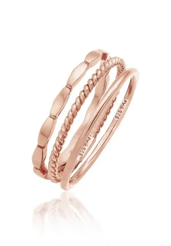 Elli Ring-Set Stapelringe 3er Set aus 925 Silber - Fingerringe, filigranes Design mit geometrischem, gedrehtem und poliertem Ring. Perfekt für einen individuellen Stacking-Look zu jedem Anlass.