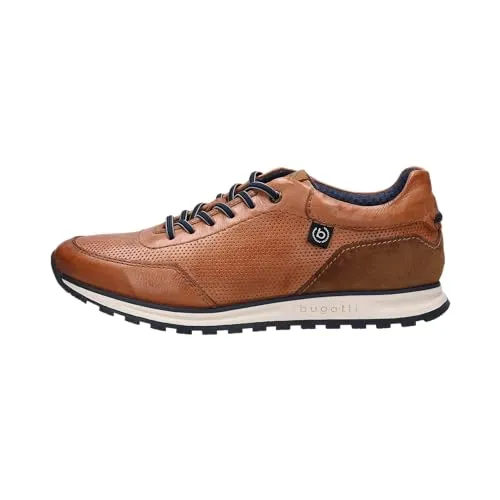 bugatti Herren Low-Top Sneaker - Komfortable Freizeitschuhe mit Wechselfußbett - Herren-Sneaker in Cognac mit normaler Weite und Schnürsenkeln, ideal für Alltag und Sport.