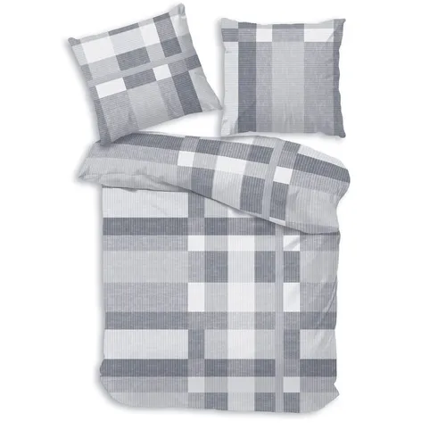 Träumschön Premium Bettwäsche 135x200 + 80x80 cm - Kariertes Design grau - Bettwäsche-Set aus atmungsaktiver Baumwolle, ideal für Sommernächte, pflegeleicht und nachhaltig mit Öko-Tex Standard 100 Zertifikat.