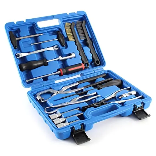 XPOtool Bremstrommel Werkzeug Satz 15-TLG - Vielseitiges 15-teiliges Set für Reinigung und Austausch von Trommel- und Scheibenbremsen, ideal für Profis und Heimwerker mit speziellen Bremsfederzangen und robusten Bürsten.