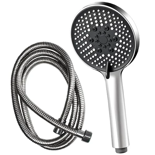 KRUMAD Duschkopf mit Schlauch - 5-Stufen Handbrause mit 200 Düsen - Edelstahl Duschschlauch 1,5m - Shower Head aus ABS+Silikon - Bad Zubehör für Regendusche, Badezimmer und Dusche