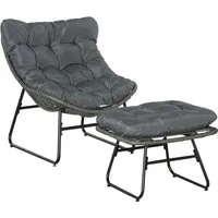 Furnicato Rattan Relaxsessel mit Fußhocker - Grau - Eleganter Rattansessel mit Fußhocker für Garten und Terrasse. Ergonomisches Design und weiche Polster garantieren höchsten Komfort. Robuste Materialien sorgen für Langlebigkeit und Wetterfestigkeit.