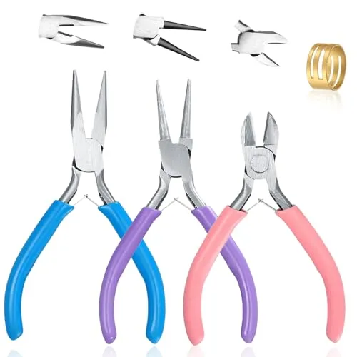DOETYD Schmuckzangen-Set, 3-teilig, mit Biegeringöffner, Nadelnase, Kettenzange und Drahtschneider für Schmuckherstellung und Reparatur
