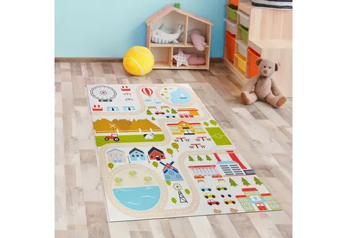 Carpetia Kinderteppich Kinderteppich pflegeleicht rutschfest mit Stadt Motiv in Beige, rechteckig, Höhe: 5 mm