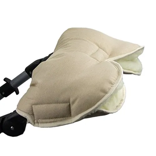 BAMBINIWELT Muff Handwärmer Handschuh für Kinderwagen Buggy mit Lammwolle für warme Hände universal MELIERT (beige MELIERT)