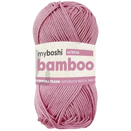 myboshi Bamboo, natürlich weiches Bambus-Baumwollgarn, zum Häkeln und Stricken, strapazierfähig, 50g, 125m, Rosa (Altrosa), 1 Knäuel