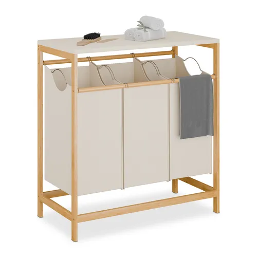 Ausziehbarer Wäschesammler Wäschekorbregal - Wäschekörbe aus Bambus mit integriertem Wäschekorb und klappbarem Tisch, ideal für platzsparendes Wohnen. Maße: 78,5 x 40 x 84,5 cm, Kapazität bis zu 115 L.