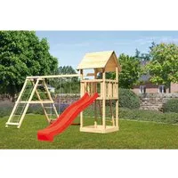 Produktbild Karibu Spielturm Lotti Klettergerüst mit Doppelschaukel & Rutsche Rot
