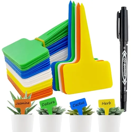 Orrdiffi 100Stk Plastik pflanzschilder für draussen wetterfest 6 * 10cm,Kunststoff Stecketiketten Pflanzenschilder zum Beschriften und Stift,kräuter schilder etiketten pflanzen (Mehrfarbig)