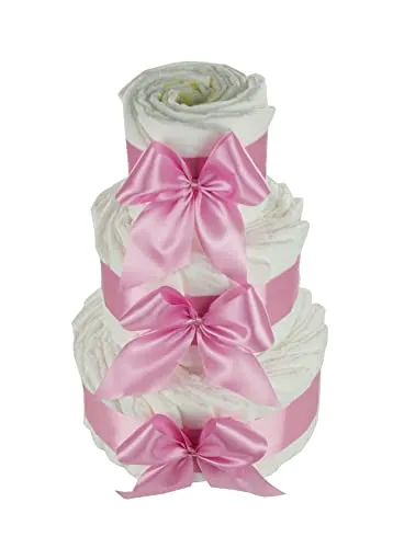 DIY Windeltorte zum Selbstgestalten | 3-stöckig in Rosa - Baby Windeltorten – Kreative DIY Windeltorte mit Premium Protection Windeln, ideal für individuelle Geschenke zur Geburt. Inklusive farbiger Schleifenbänder und Grußkarte 