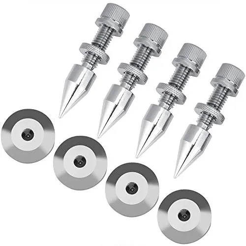 ANCLLO Lautsprecher-Ständer, Spike-Set-Lösung, Isolationsfußpolster für HiFi-Lautsprecher, aus Kupfer, Hochglanz, Kratzfest, stoßfest, Silber, 4 Stück