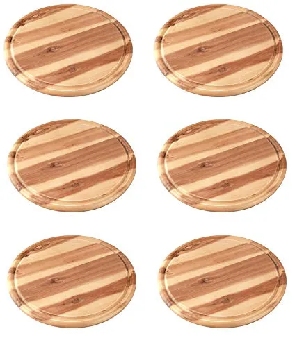FACKELMANN Vesperbrett AKAZIE, Küchenbrett aus Natur-Holz mit Saftrille, Frühstücksbrettchen (Farbe: Braun) (6 Stück Fleischteller)