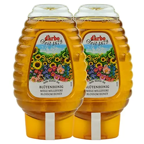 Food-United BLÜTEN-HONIG naturbelassen 2x 500g Honig-Mischung höchster Qualität aus Blüten-Nektar in der praktischen Dosierflasche von DARBO für Frühstück Tee und zum Süßen