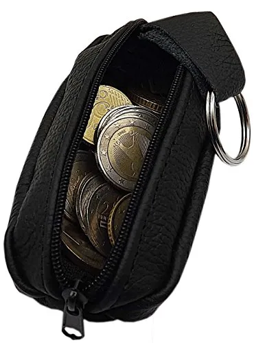 myledershop Echt Leder Schlüsseltasche mit 1 Reißverschlussfach Handmade in EU in Schwarz in verschiedenen Designs (Design 2)
