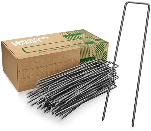 GardenGloss® Erdanker aus Stahl unverzinkt (25 Stück) - Stabile Bodenanker für Unkrautvlies, Gartenvlies, Zaun & Netz - 150 MM Lang, 25 MM Breit, Ø 2.7 MM Schwarz