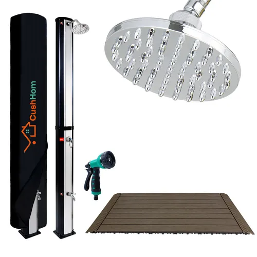 CCLIFE Solardusche 35L - Gartendusche mit Handbrause und WPC-Bodenplatte - Gartendusche mit 35L Wassertank, umweltfreundlicher Solarheizung und stufenlos einstellbarer Wassertemperatur - ideal für erfrischende Duschen im Garten oder am Pool!