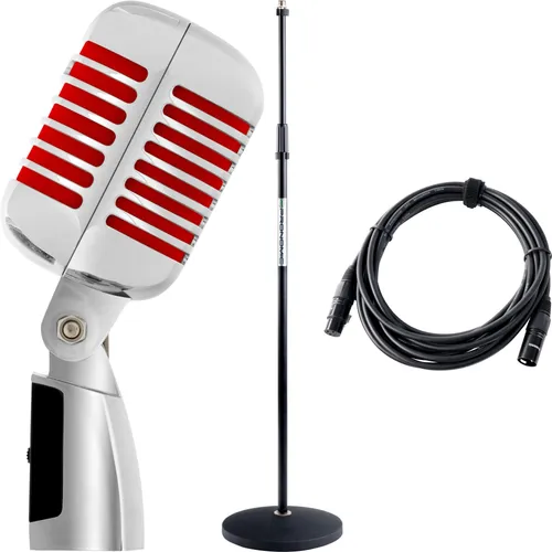 Pronomic DM-66R Dynamisches Mikrofon Set - Mikrofone - Hochwertiges Vocal-Mikrofon im Vintage Rockabilly Design, inkl. Mikrofonstativ und 5m XLR-Kabel für professionelle Sprach- und Gesangsaufnahmen.