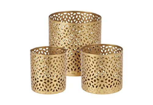 HAC24 Teelichthalter Metall Teelicht Halter Set Kerzenhalter Windlicht Tischdeko (3 St), mit Lichteffekte Gold Ø 5/6,5/8,5 cm