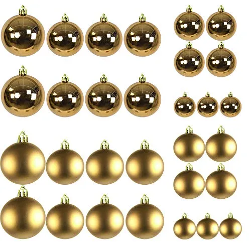 FineHome Weihnachtskugeln 30tlg. Weihnachtsbaumkugeln Kunststoff Baumschmuck Gold Ø 4/5/6/7cm Christbaumkugeln