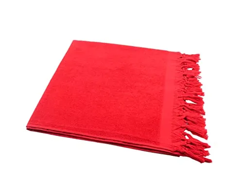 Hamamtuch Frottee rot mit Fransen 90x180 cm - Handtuch aus 100% Baumwolle, saugstark und weich, ideal für Sauna, Strand oder Spa. Perfekt für entspannte Tage!