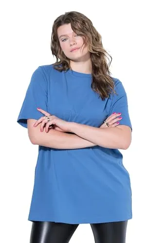 Studio Untold Damen Plus Size Longshirt – Jeansblau, Langer Classic Shape, Größe 54+ - Stylisches Longshirt in Jeansblau mit Rundhalsausschnitt und Halbarm. Ideal für modische Akzente in großen Größen. Perfekt für jeden Anlass!