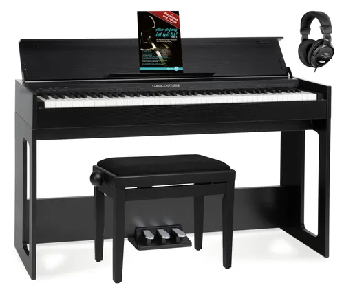 Classic Cantabile DP-S1 SM E-Piano Schwarz matt Set - E-Piano mit 88 gewichteten Tasten, 10 Klängen und 64-facher Polyphonie. Inklusive Klavierbank, Kopfhörer & Schule – ideal für Einsteiger und Fortgeschrittene.