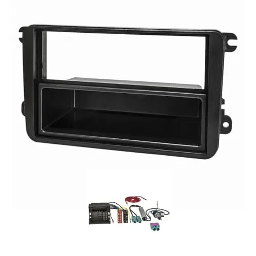 tomzz Audio 2457-050 Radioblende Set kompatibel mit VW Golf 5 V 6 VI Touran Passat 3C Caddy EOS Skoda Octavia mit Quadlockadapter ISO Doppel Fakra Antennenadapter Phantomeinspeisung ISO DIN